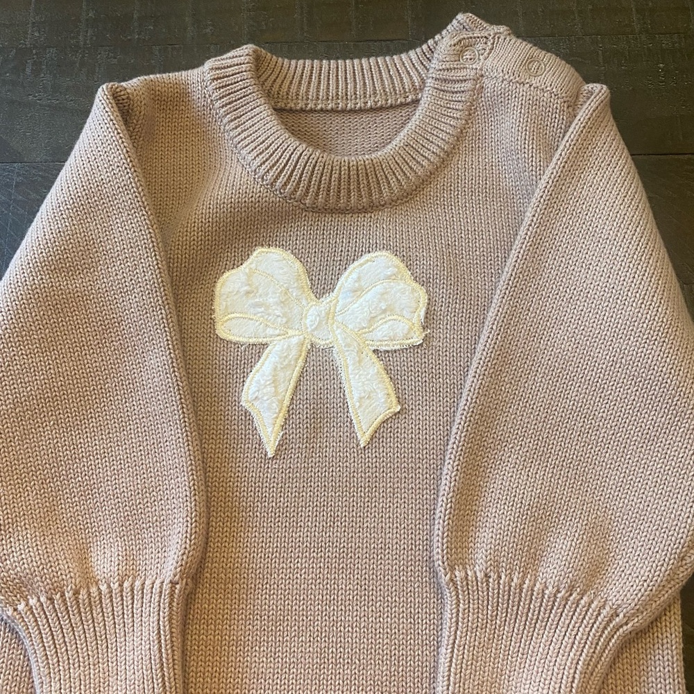 Baby’s Caden Lane Dusty Rose Sweater Bubble with Custom Cream Bow